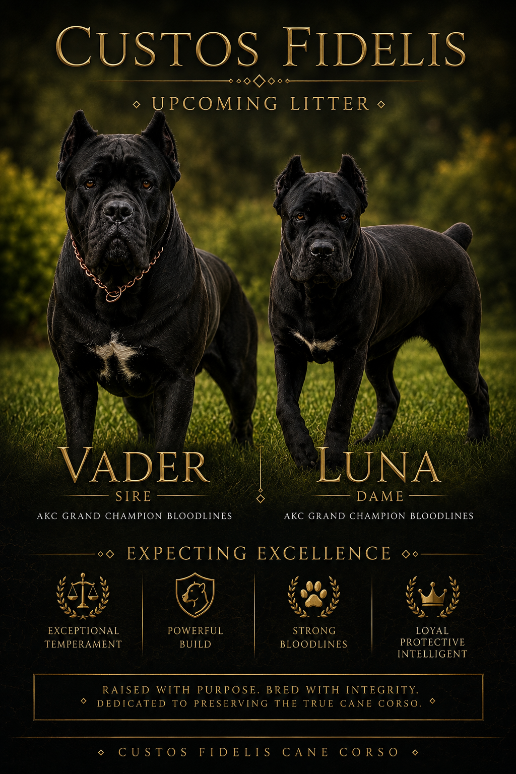 Custos Fidelis Vader and Luna upcoming litter poster